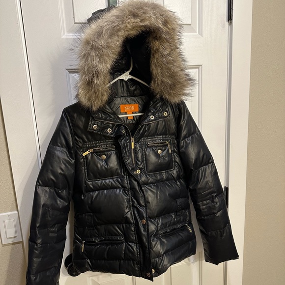 Gently used Kors by Michael Kors jacket. Down with real coyote fur trimmed hood. - Picture 4 of 5